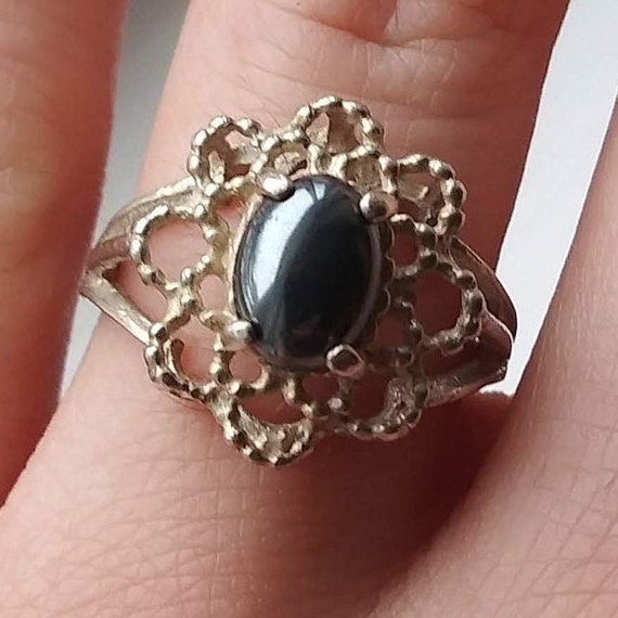 Hematite Ring Sterling Silver Statement Stylized … - image 2