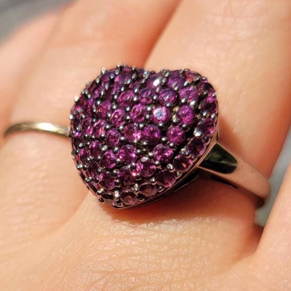 Sterling Silver Heart Ring Statement 925 Crystals… - image 2