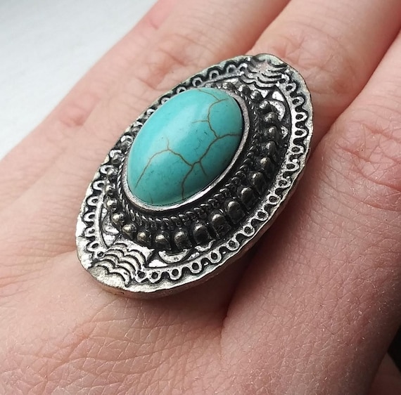 Turquoise Ring Statement Native American Navajo S… - image 1