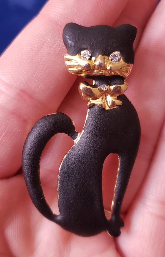 Cat Brooch Pin Vintage Black Cat Enamel Kitty Kit… - image 4