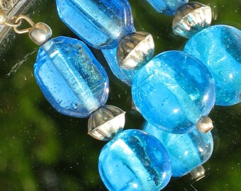 Sky Blue Earrings Statement Art Glass Dangle Vintage Turquoise Runway Shoulder Duster Original Card Hollywood BurLesquE VLV Glam Retro Bold