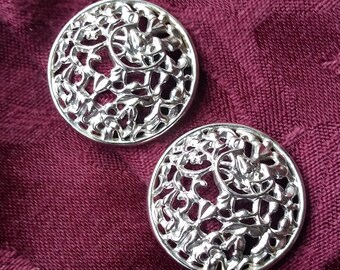Statement Earrings Frozen Lace Sarah Coventry Filigree 1955 Cut Out Beautiful Floral Designer Silver Sarah Cov Signed Clip Mid Century Mint