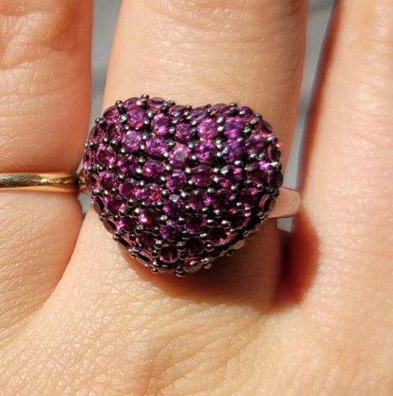 Sterling Silver Heart Ring Statement 925 Crystals… - image 3