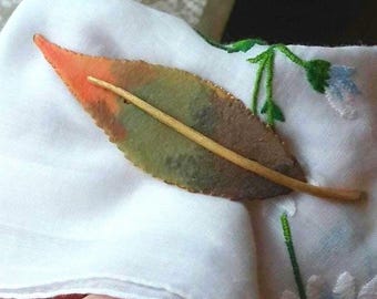 Leaf Brooch Pin Stylized Fall Vintage Statement Designer Signed B.S.K. Haute Couture Stunning Mid Century High Relief 3-D BSK Orange Layered