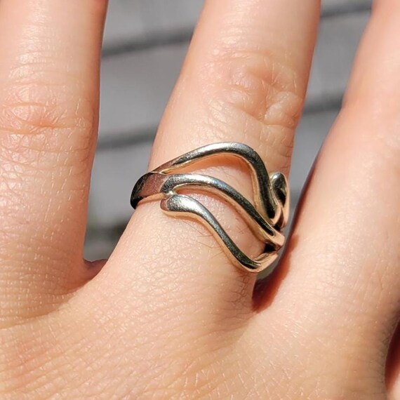 Sterling Silver Statement Ring 925 Wave Artisan S… - image 3