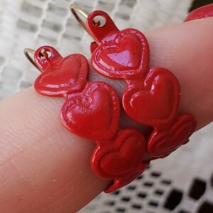 Heart Earrings Red Hoops Enamel Retro Valentine's Day July 4th Independence Day Vintage Pierced Posts Groovy That 70's Show Mid Century image 1