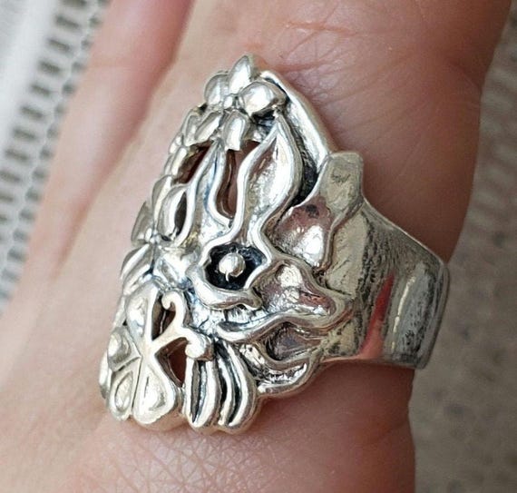 Sterling Silver Ring Statement 925 Flowers Butter… - image 4