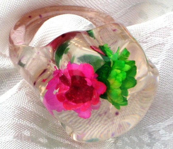 Flower Bubble Ring Statement Vintage Finger Lucit… - image 5