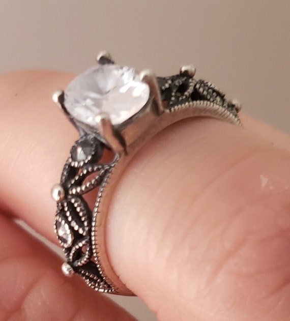 Sterling Silver Ring Statement Crystal Bold Bling… - image 4