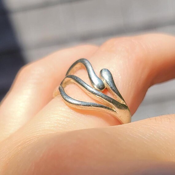 Sterling Silver Statement Ring 925 Wave Artisan S… - image 2
