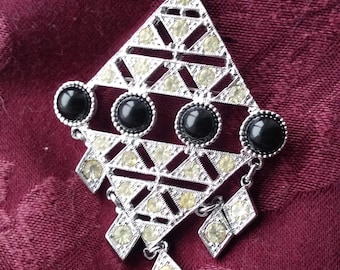 Sarah Coventry Brooch Pin Statement Designer Operetta 1973 Diamond Rhinestone Signed Mid Century Modern Art Deco Crystals Hollywood Marilyn