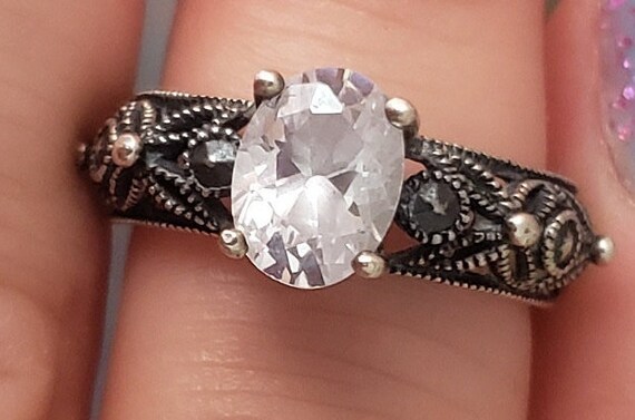 Sterling Silver Ring Statement Crystal Bold Bling… - image 3