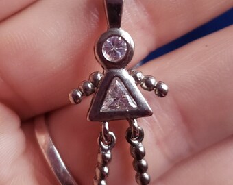 Sterling Silver Necklace April Birthstone Pendant Girl Charm Articulated Vintage Baby Cubic Zirconia Crystal 925 Hallmarked Diamond Look