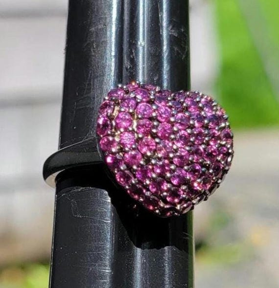 Sterling Silver Heart Ring Statement 925 Crystals… - image 4