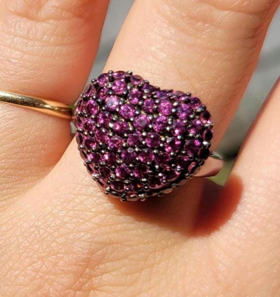 Sterling Silver Heart Ring Statement 925 Crystals… - image 1