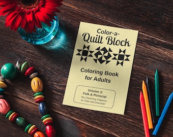 Quilt Folk Art Coloring Book PDF | Volume 3 Folk & Pictorial| Printable Adult Coloring Pages Instant Download | Quilting Gift
