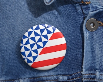 Patriotic Barn Quilt Pin Button | America's 250th Birthday Red White & Blue Badge