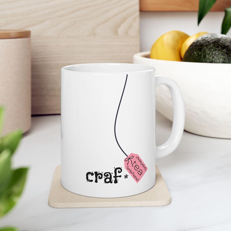 Craf-TEA "Crafty" Ceramic Tea Mug, DIYer Gift, 6 Color Options (11 oz) Craft Pink