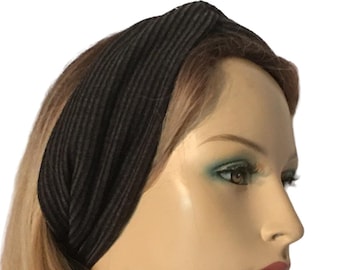 Gray Stripe Turban Headband Boho Women Head Band Headwraps Stretchy Bohemian Headwrap Chic Modest Headwear Gift for Her Tichel Accent