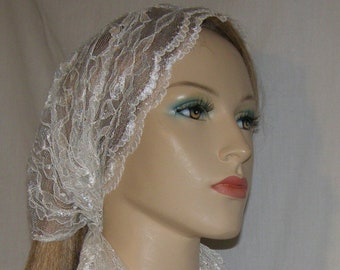 Ivory Lace Veil Hair Wrap | Venise Trimmed Mantilla Veil | Lace Head Covering | Prayer Headcovering | Lace Mantilla Veil |