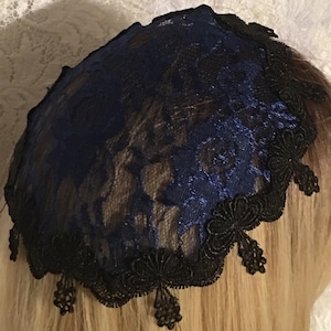 Navy Floral Lace Doily Kippah | Bat Mitzvah Doily Head Covering | Venise Trim Head Cover | Simcha Headcovering | Kippot | Chapel Cap | Hat