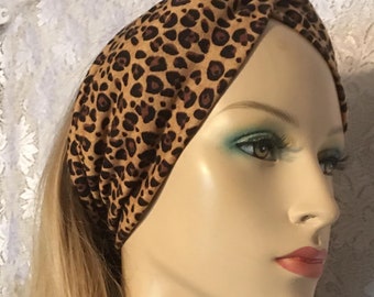 Cheetah Turban Headband Boho Women Head Band Headwraps Stretchy Bohemian Headwrap Chic Modest Headwear Gift for Her Tichel Accent