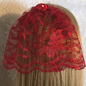 Cardinal Red Floral Bat Mitzvah Head Covering | Lace Kippah Hair Cover | Simcha Headcovering | Bar Mitzvah Kippah | Doily Headcover | Kippot