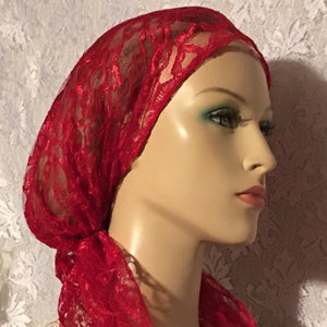 Lace Pretied Scarf, Elegant Slip-On Headwrap for Women, Pre-Tied Head Scarf, No Tie Chemo Head Cover, Lace Overlay Head Cover, Modest Wear