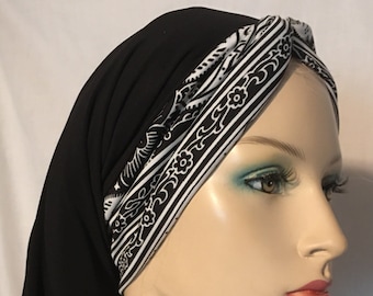 Black Design Turban Snood Head Covering • Women Hair Snoods • Tichel • Scarf • Renaissance Headcovering • Turban • Modest Wear • Hair Loss