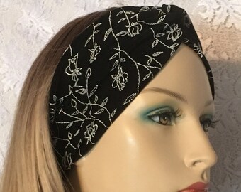 Black White Turban Headband for Women • Boho Womens Head Band • Headwraps • Stretchy Bohemian Head Wrap • Modest Head Cover • Hair Accessory