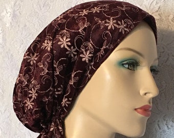 Velvet Embroidery Pre-Tied Scarf, Modest Slip-On Chemo Headwrap, Pretied Cancer Scarves - Head Covering, gifts 4 Her, Easy to Wear No tying