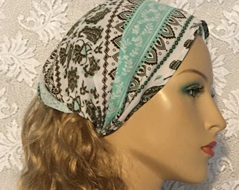 Aqua Brown Designed Wide Headband • Boho Women's Head Band • Accent Headwraps • Bohemian Head Wrap • Modest Head Cover • Hair Loss Cap