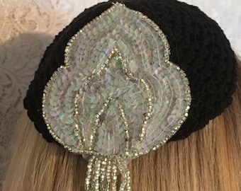 Sequin Applique Crocheted Kippah • Skullcap • Yarmulke • Headcovering • Head Covering Kippot • Bar Bat Mitzvah • Wedding kipah • Gift 4 Her