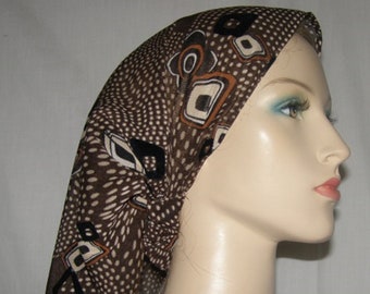 African Print Brown Tan Headband Scarf • Boho Headscarf • Chemo Cap • No Tying • Slip On Headcover • Modest Wear • Hair Loss Head Covering