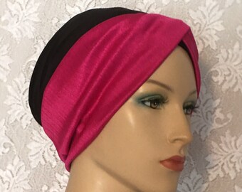 Turbante negro magenta para cubrir la cabeza • Redecillas para el cabello para mujeres • Tichel • Bufanda • Tocados renacentistas • Ropa de modestia • Gorro para la caída del cabello