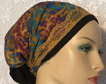 Diadema de algodón batik • Banda ancha para la cabeza • Boho Chic • Pañuelo bohemio para la cabeza • Cobertura modesta para la cabeza • Gorro de quimioterapia para la caída del cabello • Accesorio para el cabello de mujer