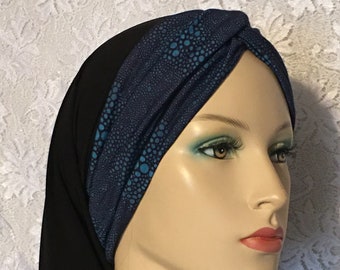 Blues Turban Knot Snood Head Covering, Women Hair Snoods, Tichel, Scarf, Renaissance Headcovering, Modesty Wear, Hair Loss Cap, Chemo Cover