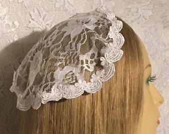 White Floral Lace Doily Headcover |  Bat Mitzvah Gift |  Lace Chapel Cap |  Handmade White Lace Head Covering | Jewish Doilies Kippot | Kipa