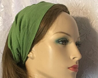 Green Gauze Cotton Headband | Extra Wide Extension Head Band | Bandana | Head Covering | Headwrap | Hair Wrap | Cancer Cap | Headcovering