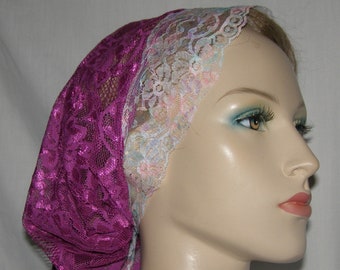 Pañuelo de encaje magenta para la cabeza, bandana de encaje, pañuelo para la cabeza, mitpachat, para mujer, para cubrir la cabeza, encaje religioso, modesto, regalo