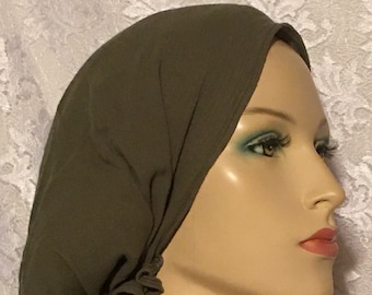 Pañuelo de algodón y gasa OLIVE / Pañuelos preanudados / Pañuelo para la cabeza / Pañuelos para pacientes con cáncer / Quimioterapia / Braga de cuello / Gorros / Turbantes / Cubrecabezas