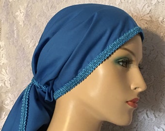 Cubierta de cabeza de snood de algodón azul turquesa, Snoods de cabello 4 mujeres, Tichel, cubierta de cabeza renacentista, ropa de modestia, gorra de pérdida de cabello, envoltura para la cabeza