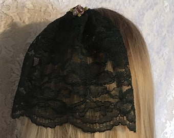 Green Floral Bat Mitzvah Head Covering • Lace Kippah Hair Covers • Simcha Headcovering • Bar Mitzvah Kippah • Doily Headcover • Kippot | Hat
