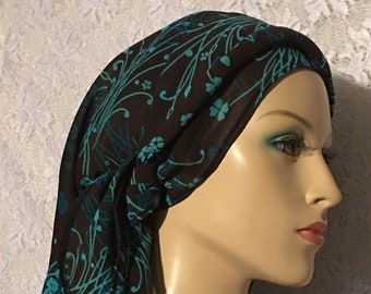 Teal Floral Wrapping Scarf Tichel | Mitpachat | Head Covering | Headcovering | Modest Headcover | Jewish Scarves | Prayer Veil | Chemo | Cap