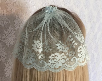 Baby Blue Floral Bat Mitzvah Head Covering | Lace Kippah Hair Cover | Simcha Headcovering | Bar Mitzvah Kippah | Doily Headcover | Kippot