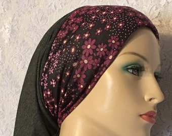 Gray Purple Band Snood Head Covering • Womens Hair Snoods • Tichel • Scarf • Renaissance Headcovering • Modesty Wear • Hair Loss Cap • Chemo