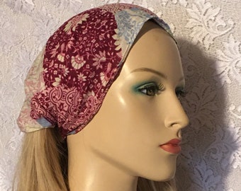 Cotton Headband • Multi-Color Floral Patchwork • Extra Wide Head Band • Head Wrap • Head Covering • Headcovering • Boho Chic • Chemo Cap