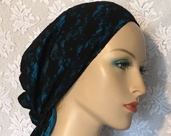 Bufanda con diadema de encaje • Cubrecabeza de mujer • Tichel • Pañuelo para la cabeza • Cubrecabeza modesto • Gorro de quimioterapia • Mitpachat • Bandanas • Pañuelo • Velo