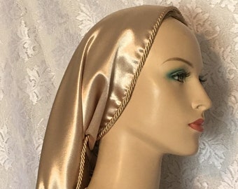 Cobertura de cabeça de snood | Bisque Crepe Costas Cetim Snood | Cobertura de cabeça | Cabelo cacheado | Mitpachat | Tichel | Desgaste modesto | Quimioterapia | Cobertura de cabelo