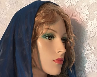 Turquoise Sheer Veil or Shawl • Round Cut Mantilla • Hair Wrap • Head Covering • Prayer Headcovering • Head Scarf • Modesty • Veiling • Gift